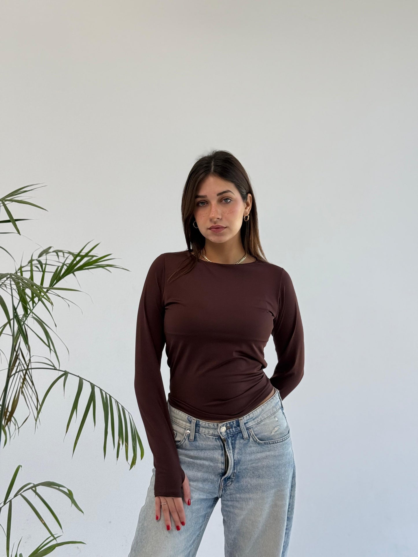 Basic Long Sleeve Top - Brown