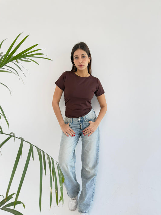 Basic Short Sleeve Top - Brown