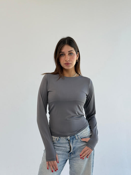 Basic Long Sleeve Top - Grey