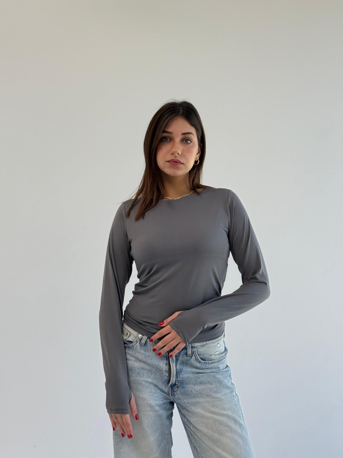 Basic Long Sleeve Top - Grey