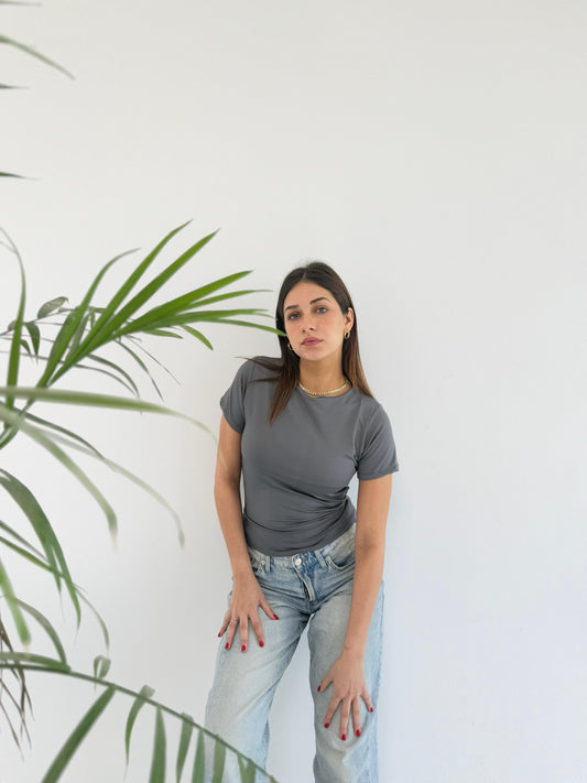Basic Short Sleeve Top - Grey