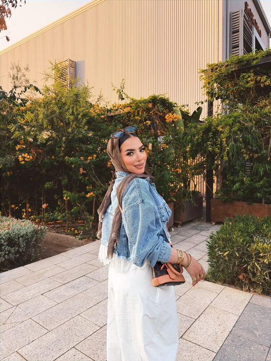 Feminine Mixed Media Denim Jacket- جاكيت جينز مكس دانتيل