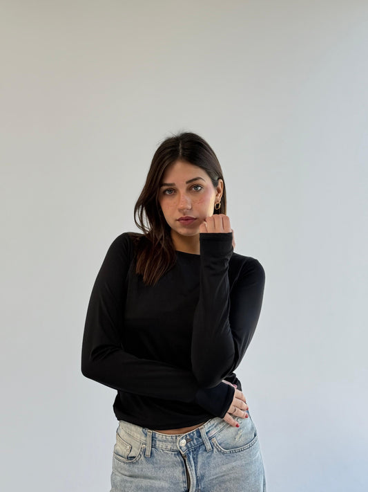 Basic Long Sleeve Top - Black