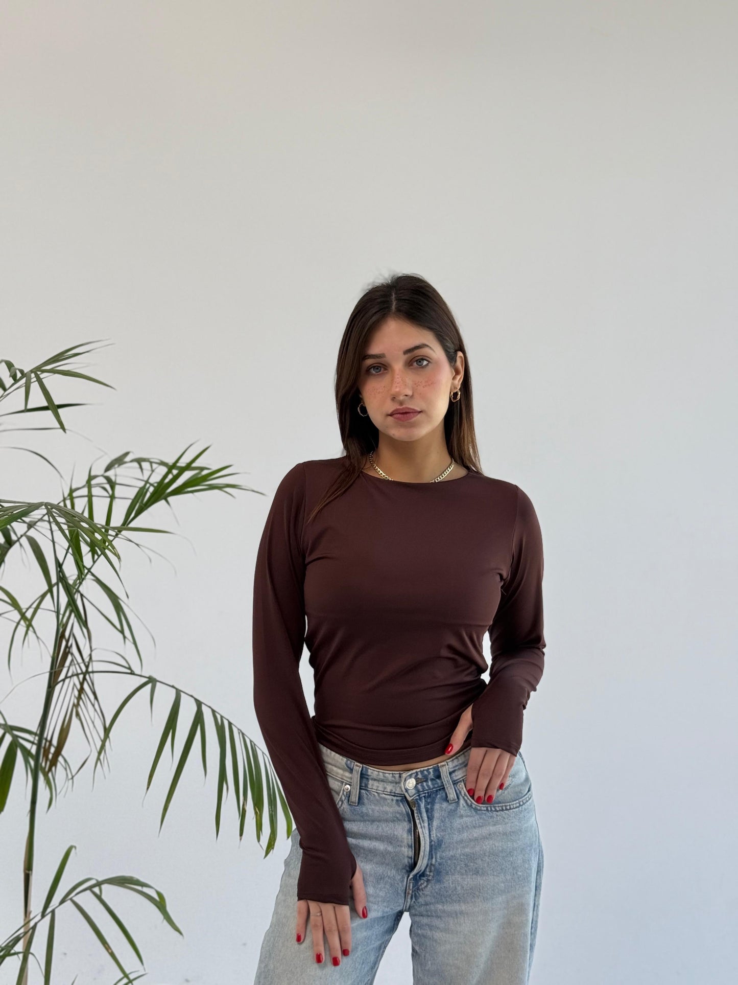 Basic Long Sleeve Top - Brown