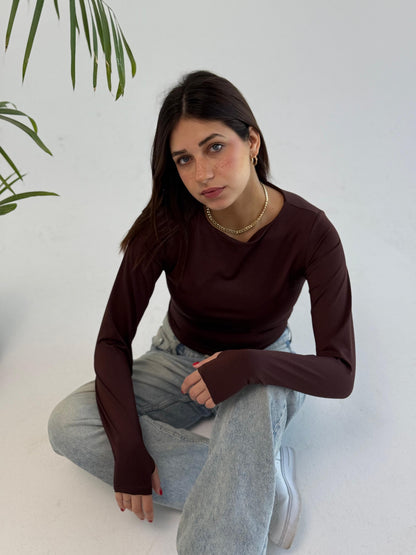 Basic Long Sleeve Top - Brown