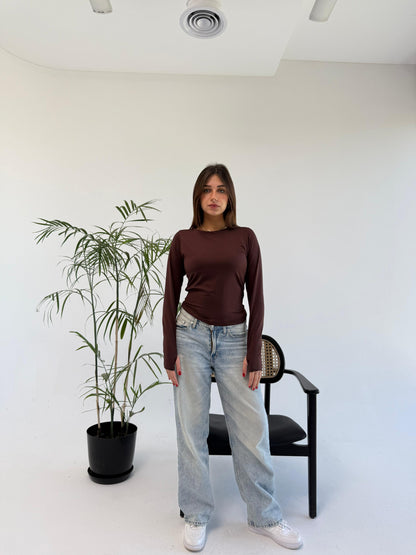 Basic Long Sleeve Top - Brown
