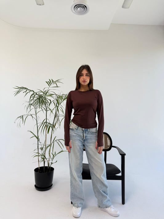 Basic Long Sleeve Top - Brown