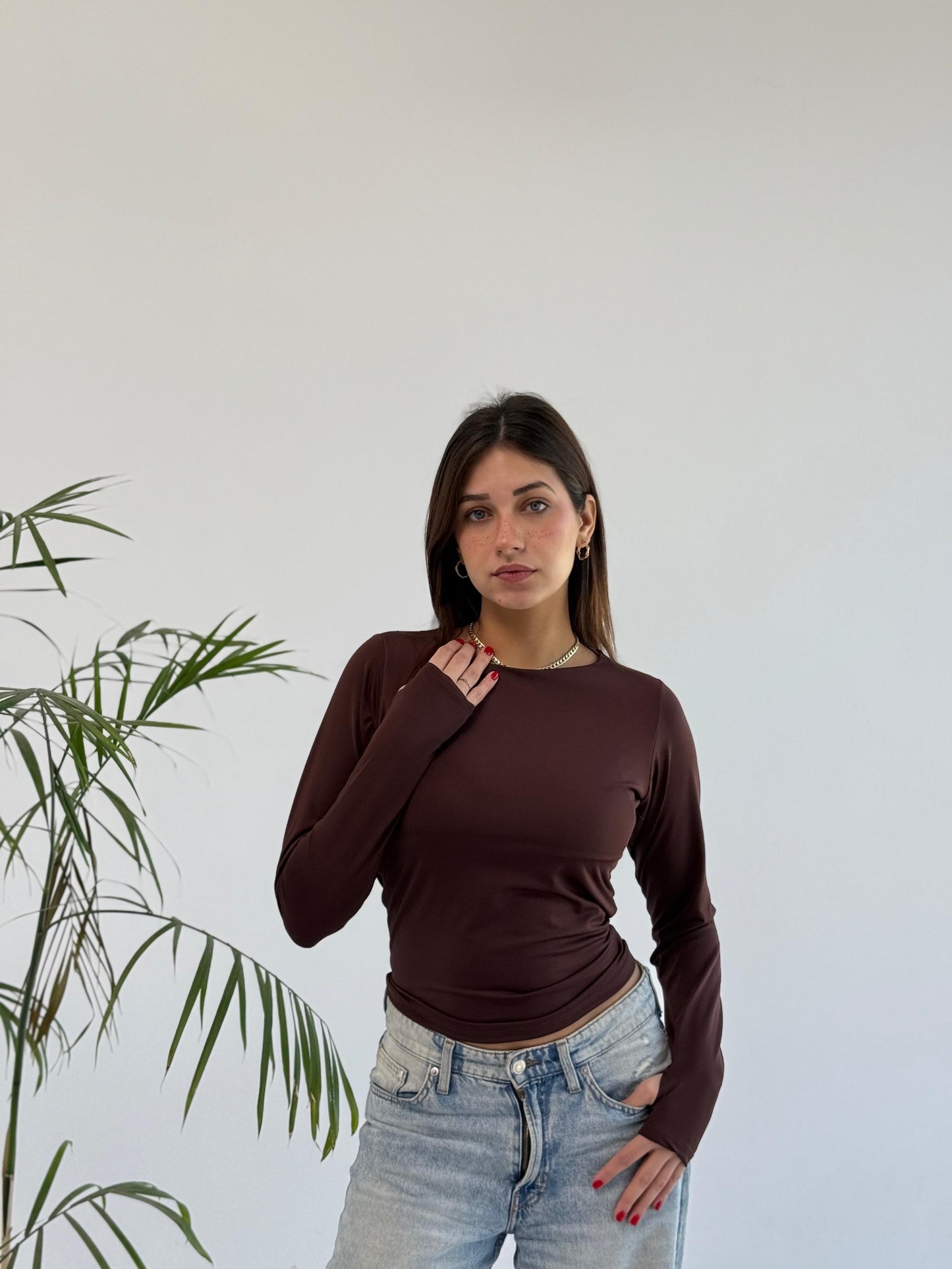 Basic Long Sleeve Top - Brown