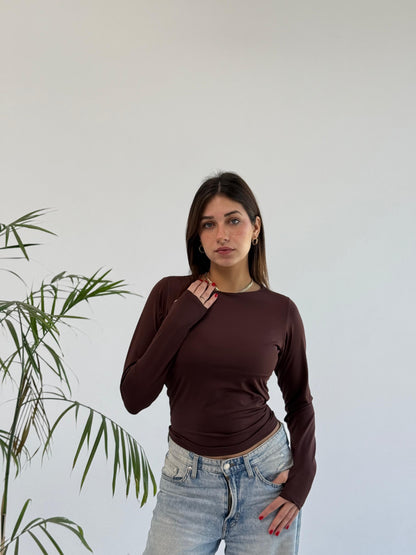 Basic Long Sleeve Top - Brown