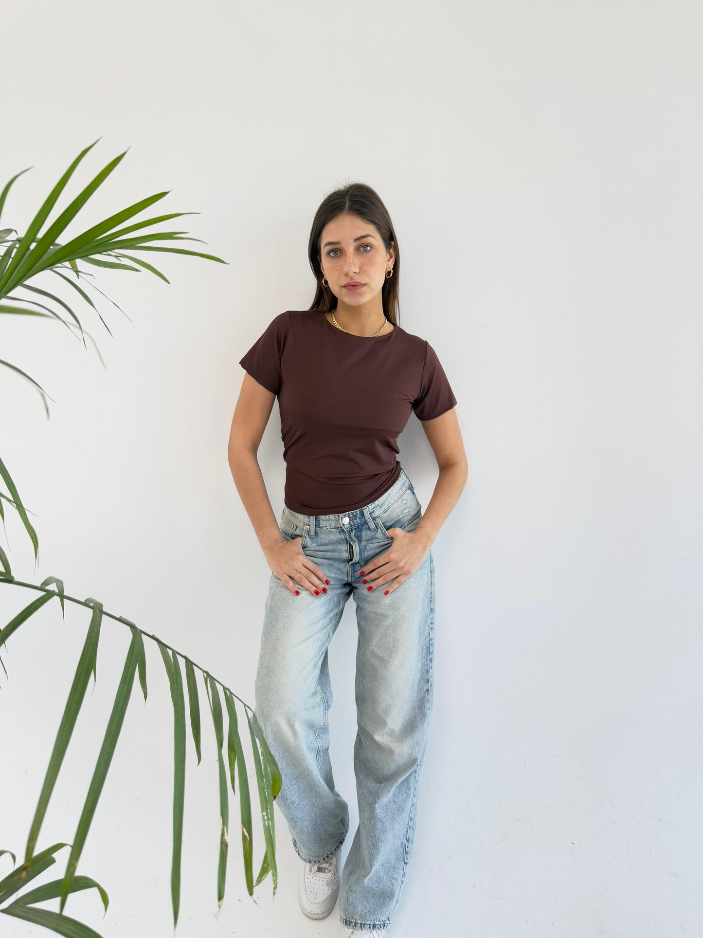 Basic Short Sleeve Top - Brown