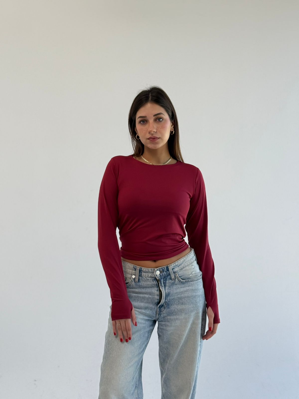 Basic Long Sleeve Top - Burgundy