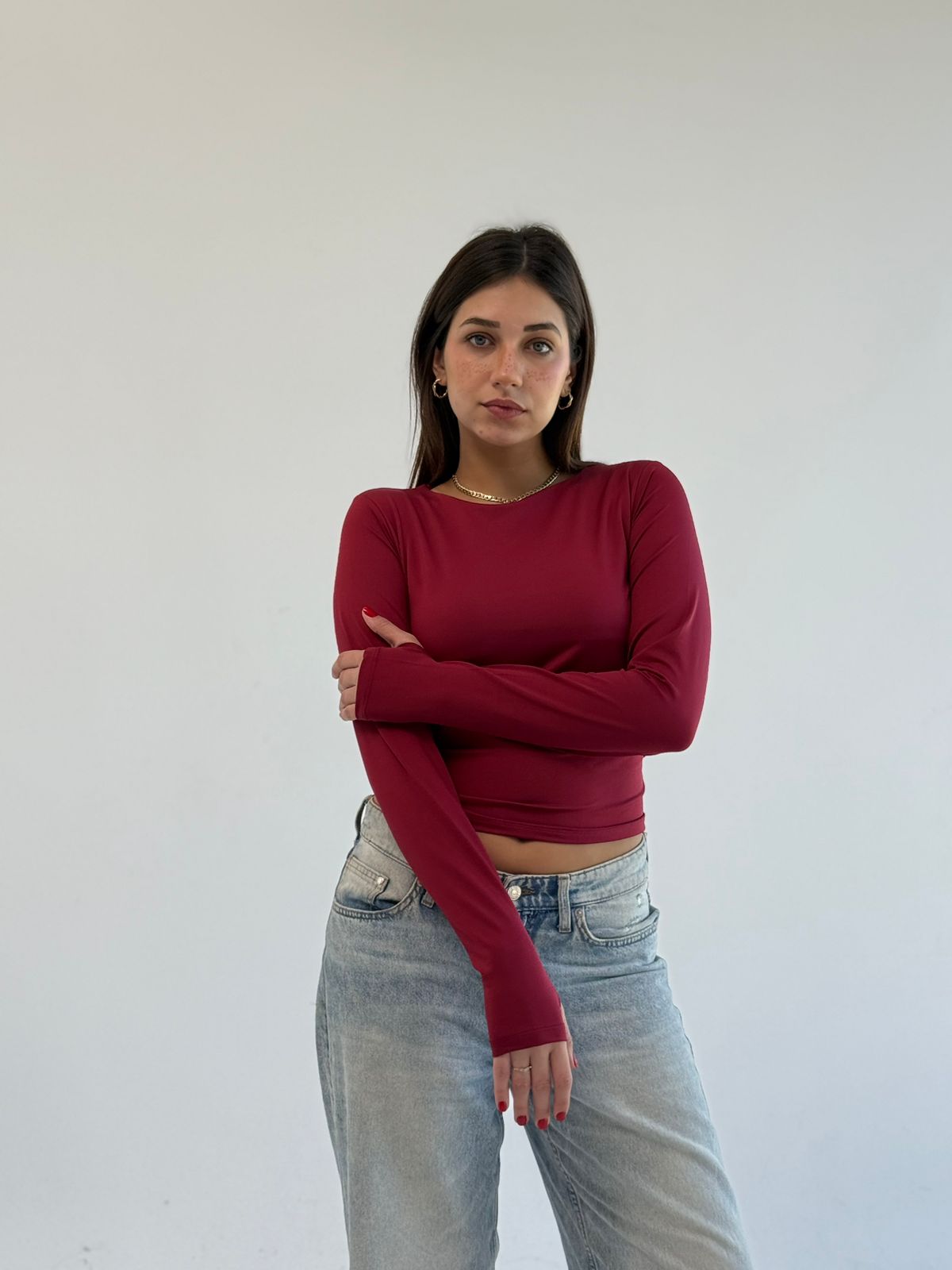 Basic Long Sleeve Top - Burgundy