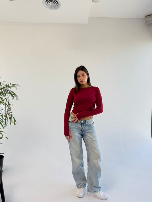 Basic Long Sleeve Top - Burgundy