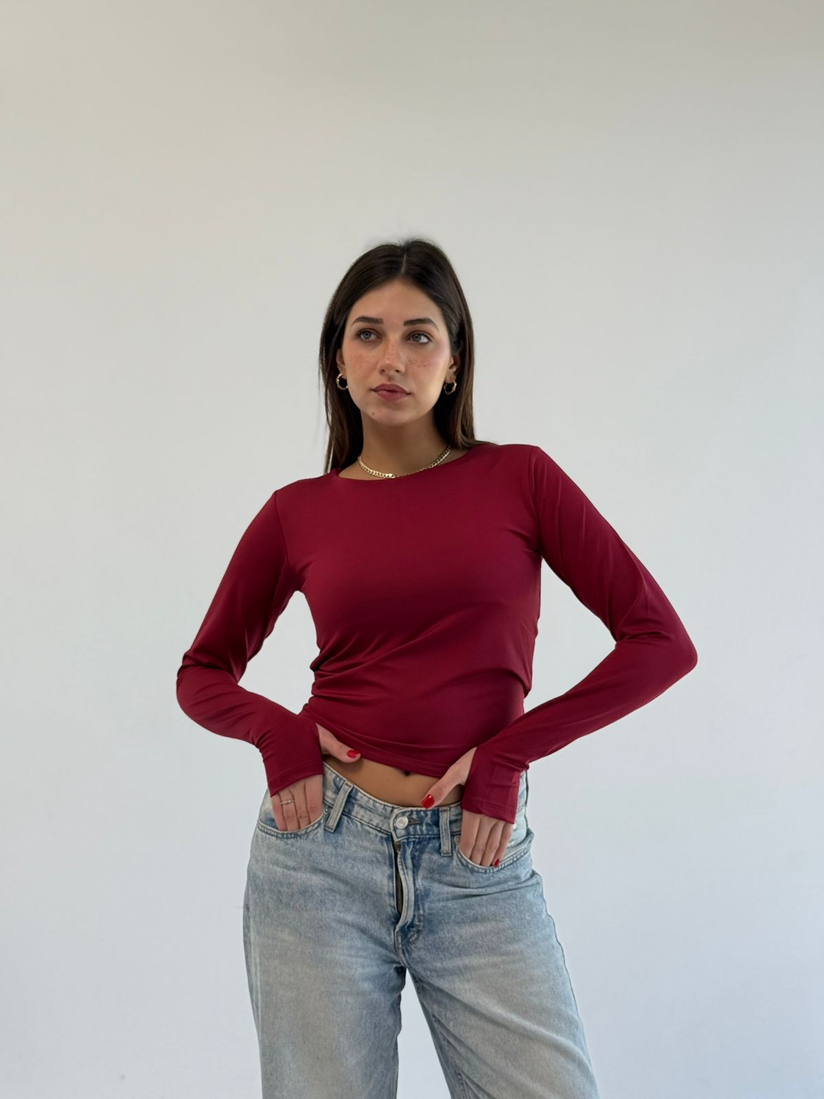 Basic Long Sleeve Top - Burgundy