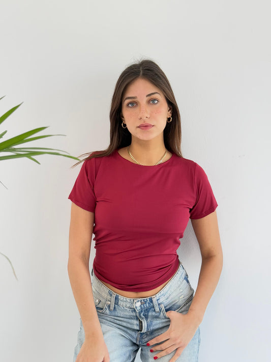Basic Short Sleeve Top - Burgundy