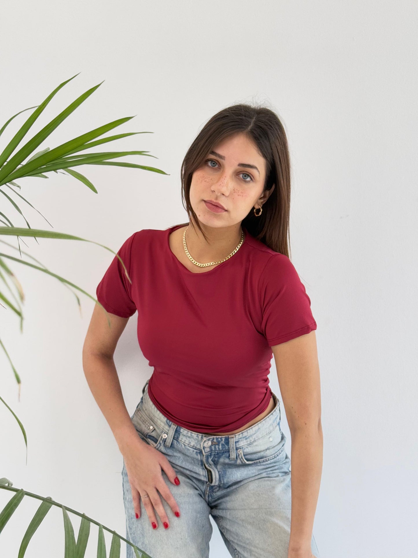 Basic Short Sleeve Top - Burgundy