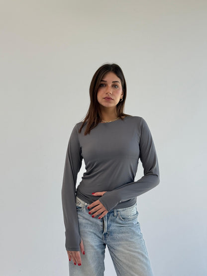 Basic Long Sleeve Top - Grey