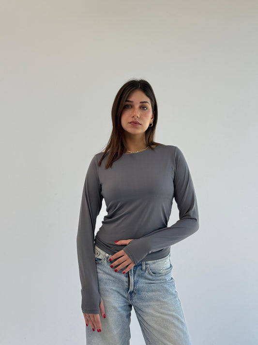 Basic Long Sleeve Top - Grey