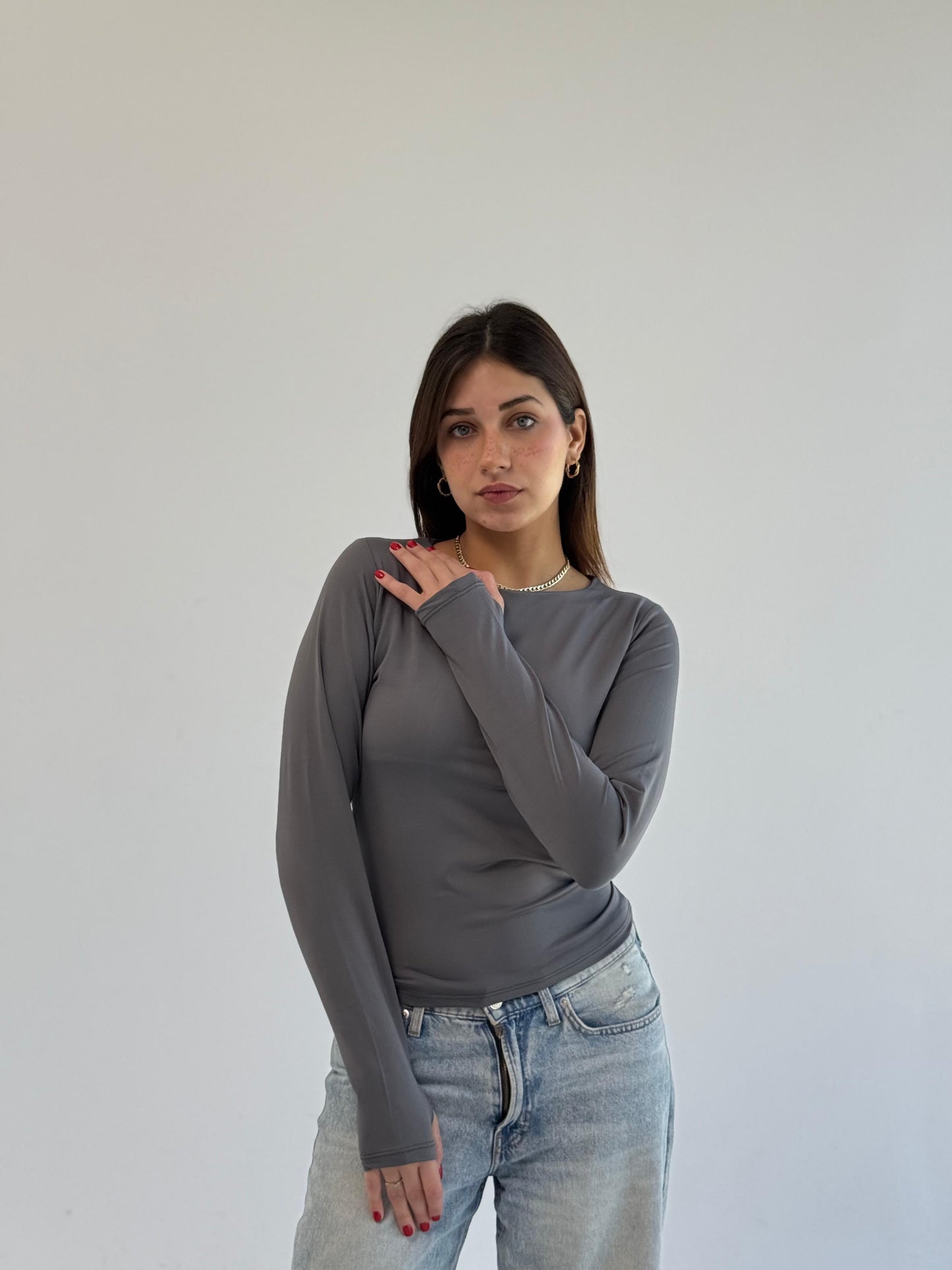 Basic Long Sleeve Top - Grey