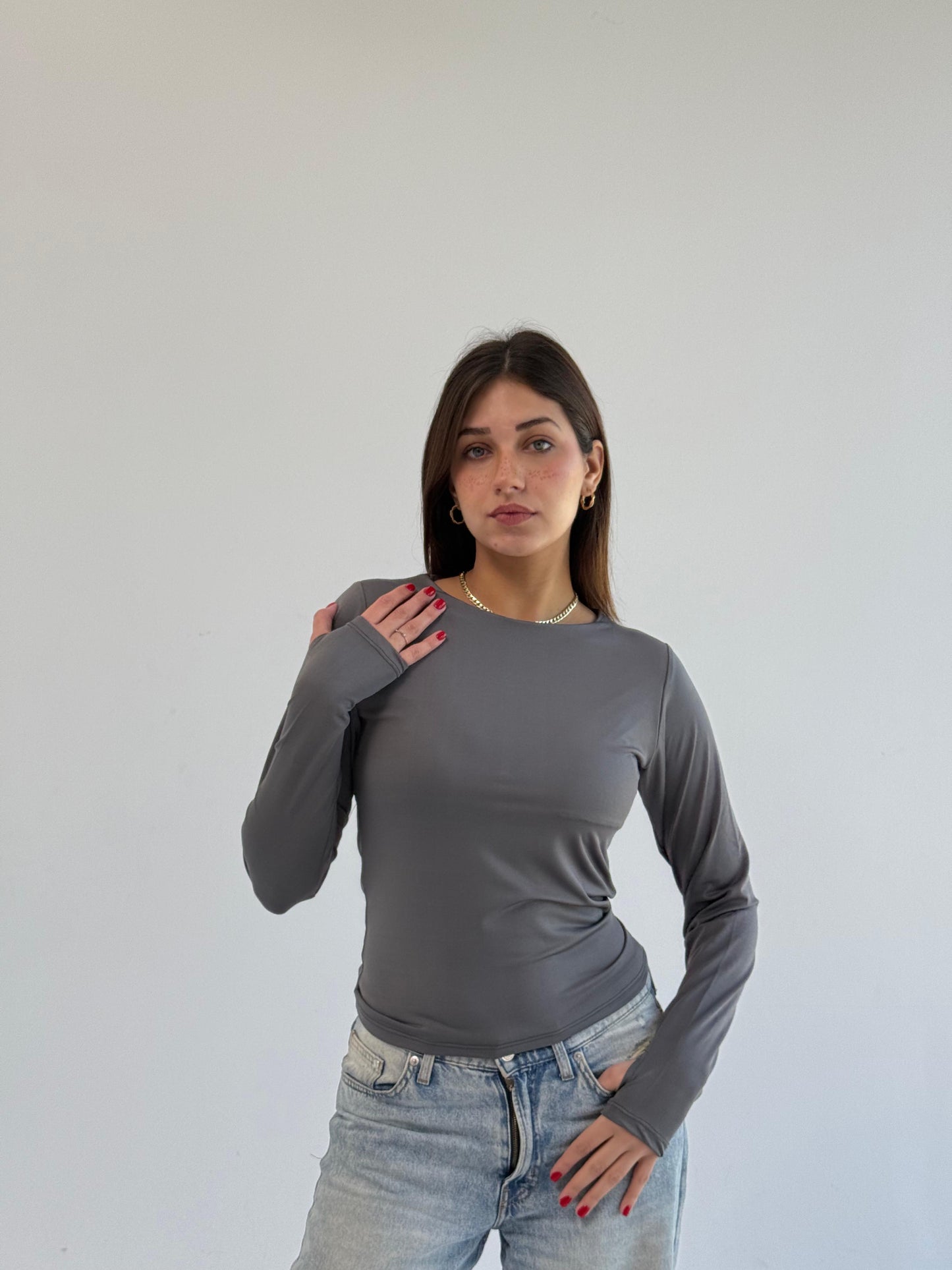 Basic Long Sleeve Top - Grey