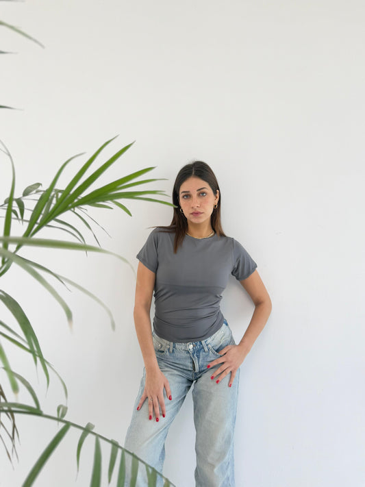 Basic Short Sleeve Top - Grey
