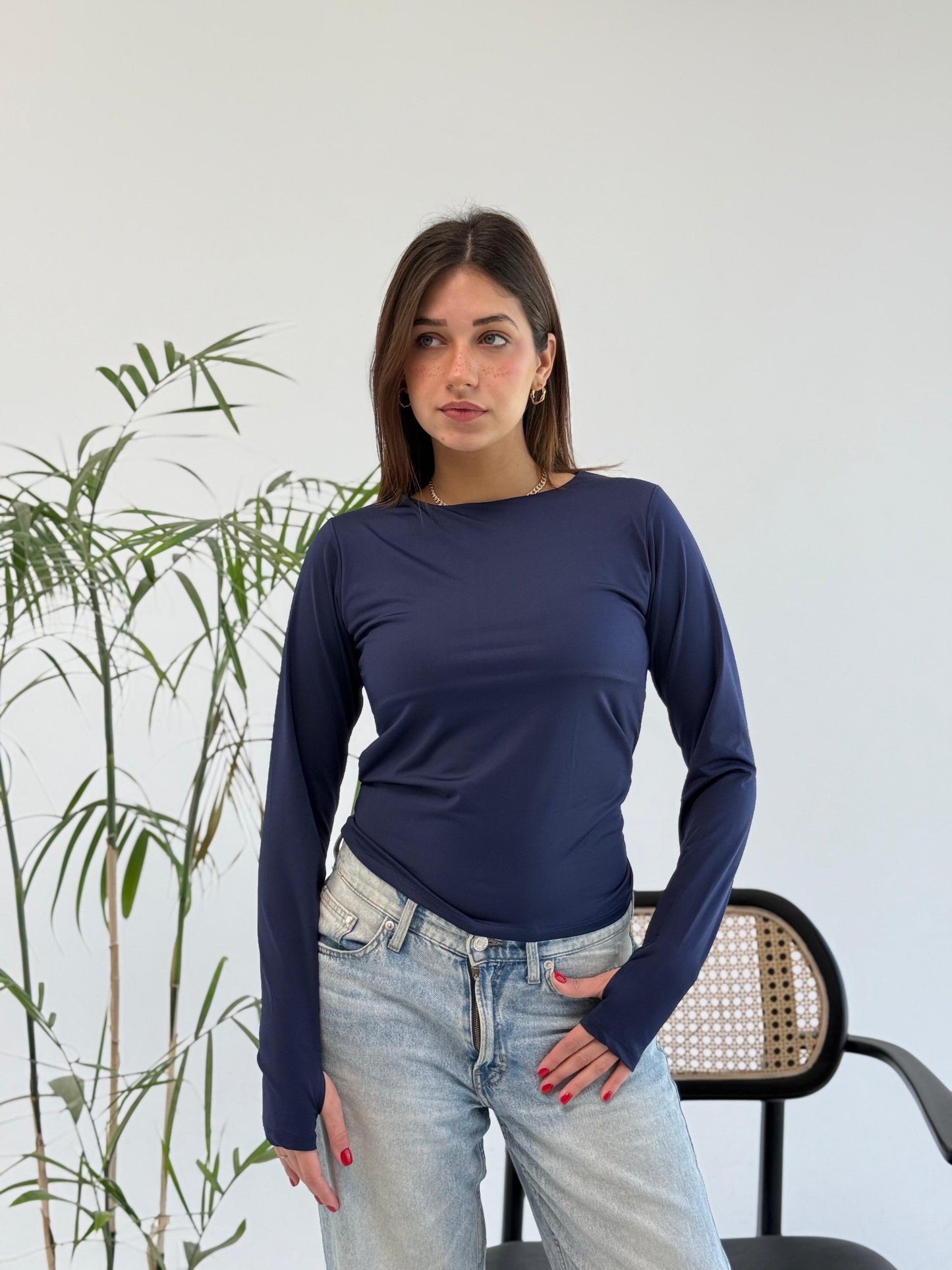 Basic Long Sleeve Top - Navy