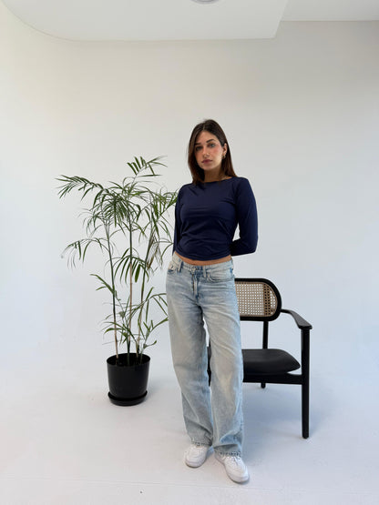 Basic Long Sleeve Top - Navy