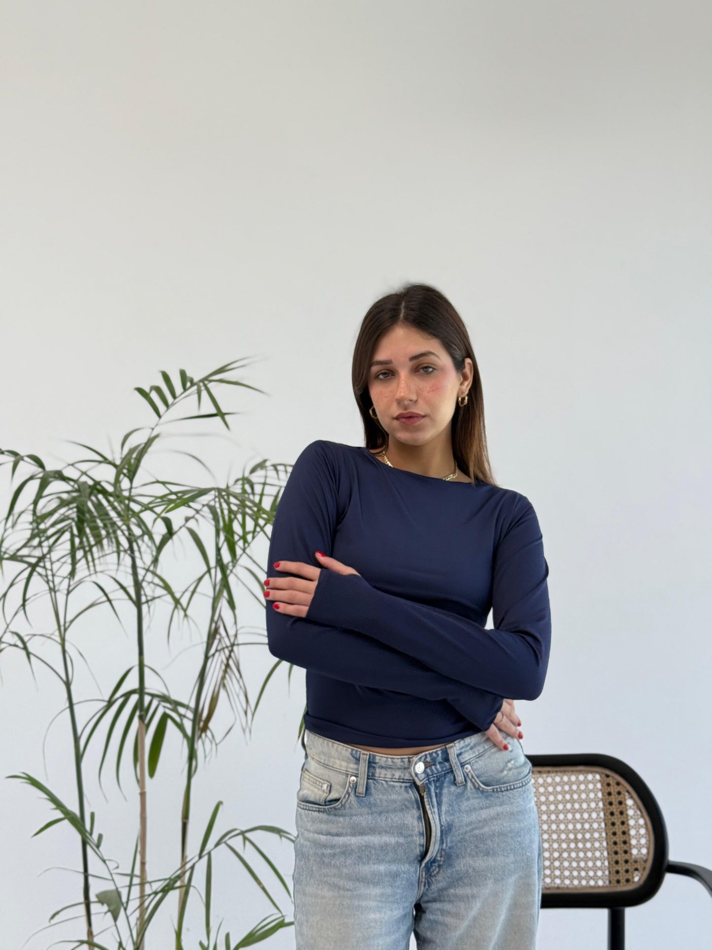 Basic Long Sleeve Top - Navy