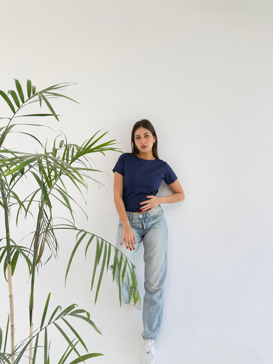 Basic Short Sleeve Top - Navy