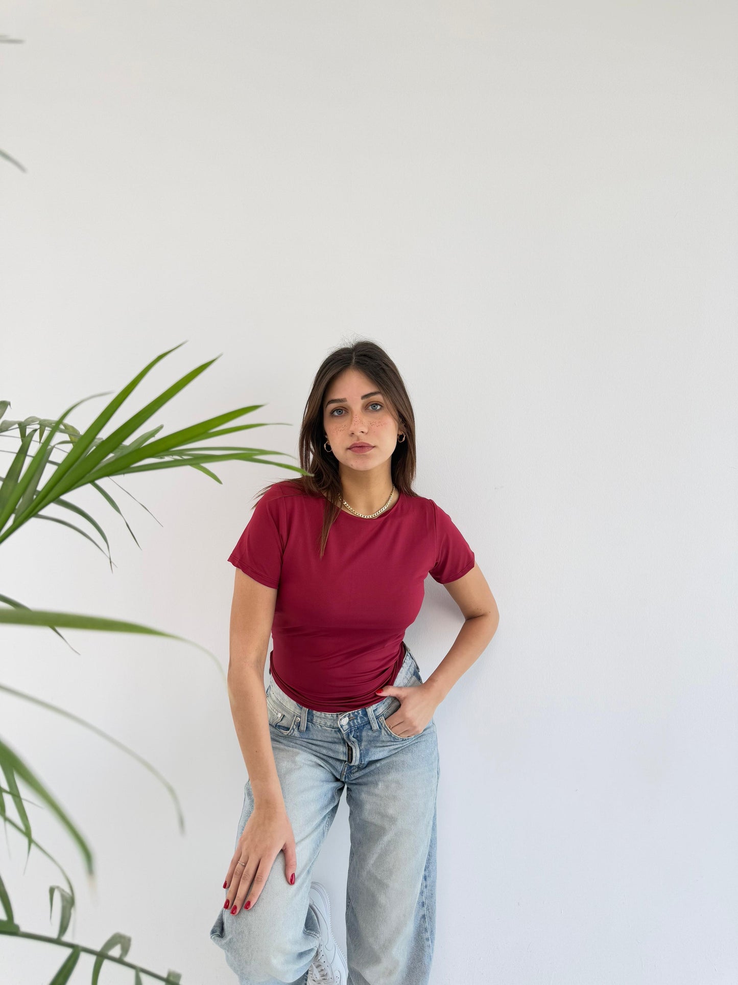 Basic Short Sleeve Top - Burgundy