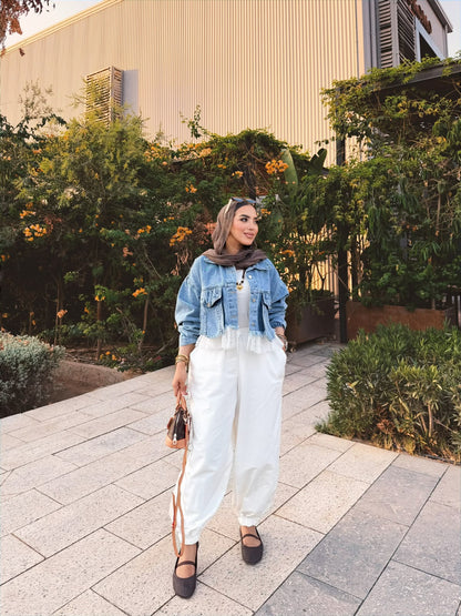Feminine Mixed Media Denim Jacket- جاكيت جينز مكس دانتيل