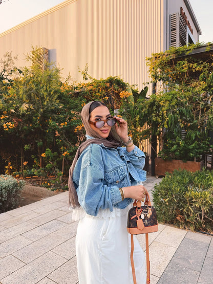 Feminine Mixed Media Denim Jacket- جاكيت جينز مكس دانتيل