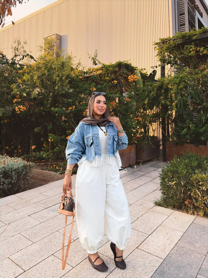 Feminine Mixed Media Denim Jacket- جاكيت جينز مكس دانتيل
