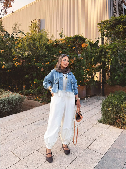 Feminine Mixed Media Denim Jacket- جاكيت جينز مكس دانتيل