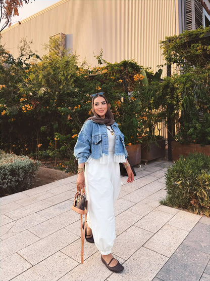 Feminine Mixed Media Denim Jacket- جاكيت جينز مكس دانتيل